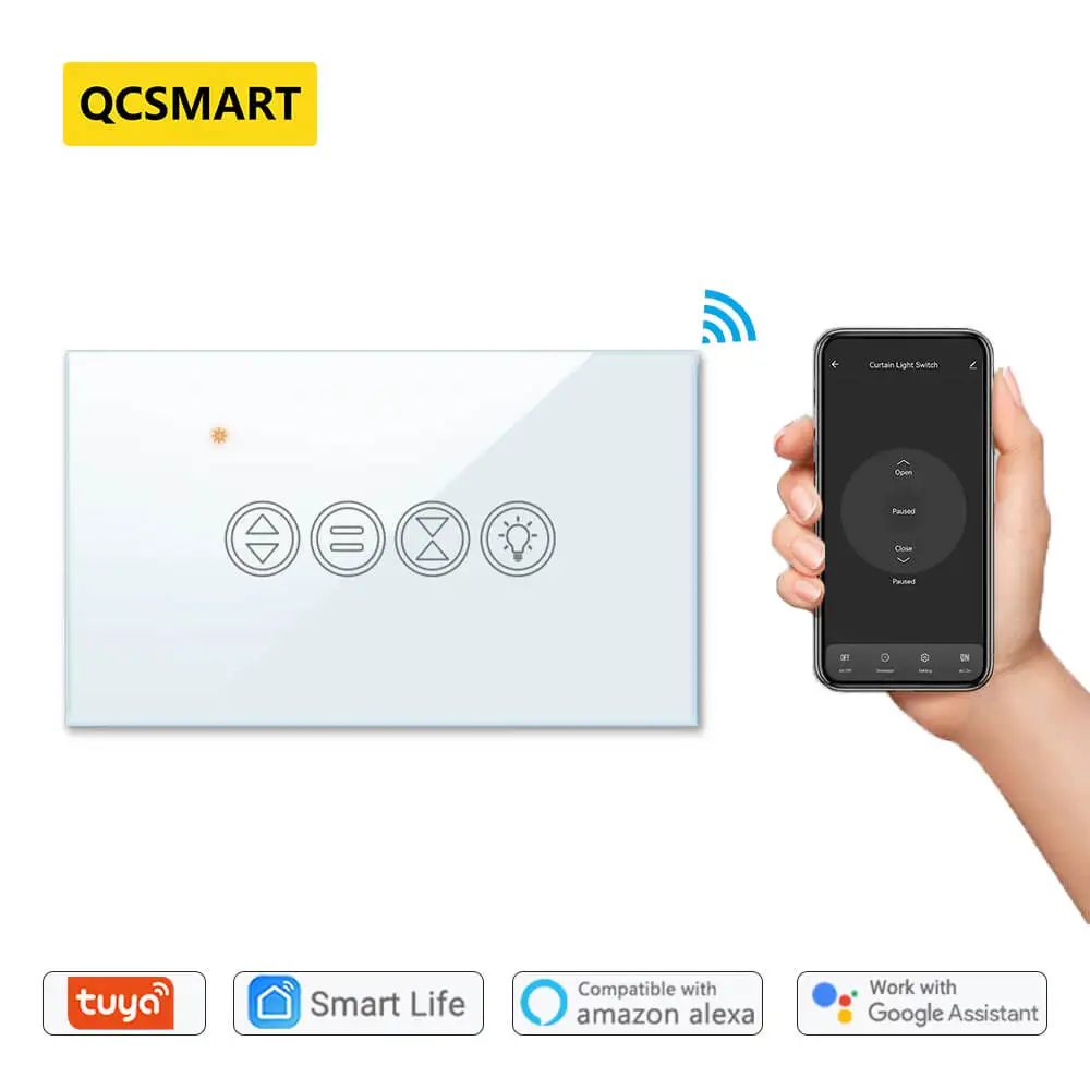 QCSMART Tuya Wi-Fi переключатель света для оконных штор для жалюзи с дистанционным управлением от Smart Life Google Home Alexa App