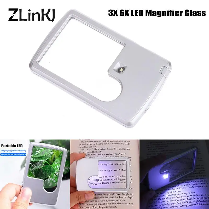 

Portable Credit Card Led Magnifier Loupe With Light Leather Case Magnifying Glass Ultra-Thin Square With LED Light 3X 6X