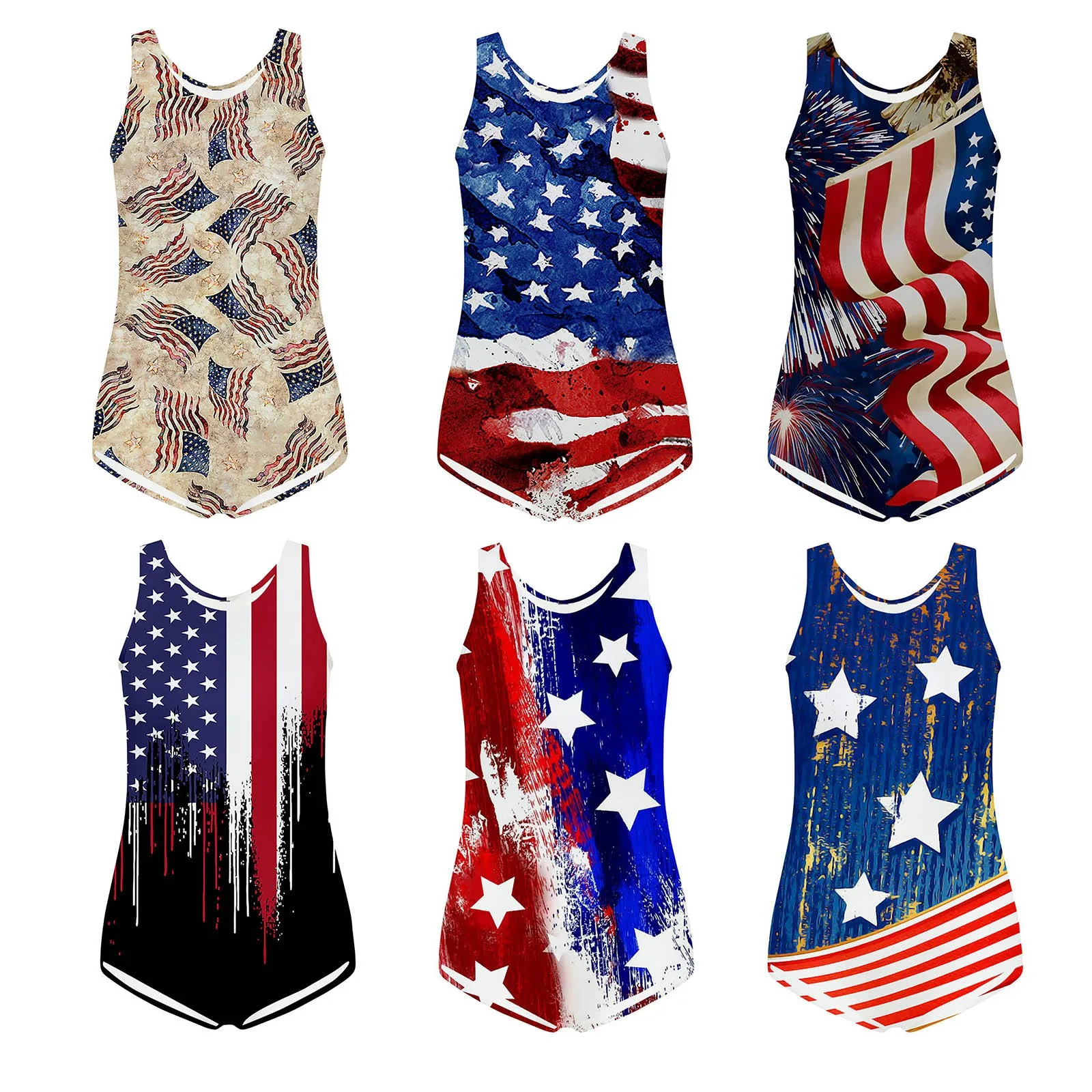 

Fashion Sexy Lady Athletic USA Bikini USA Independence Day 4th Of July Sexy Siamese Printed Bathing Swimsuits