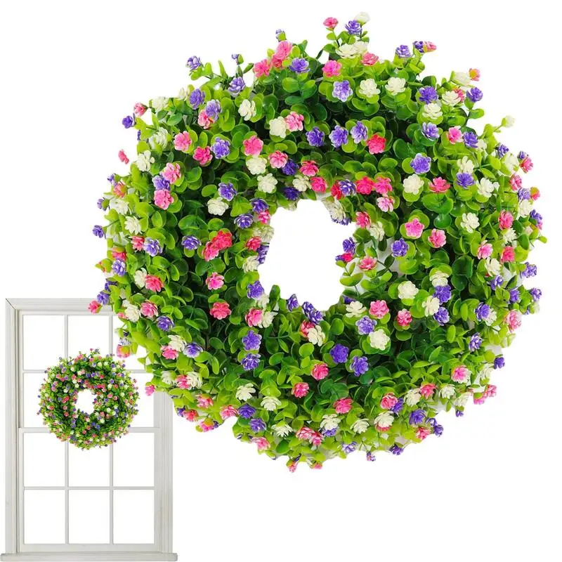 

Summer Flower Wreath Artificial Farmhouse Spring Floral Wreath For Front Door 19.6inch Beautiful Farmhouse Spring Wreaths