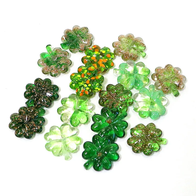 

16PCS Cute Mini Glass Four-Leaf Clover Craft Ornaments Colorful Tiny Plant Fairy Garden Micro Landscape Easter Decor Accessories