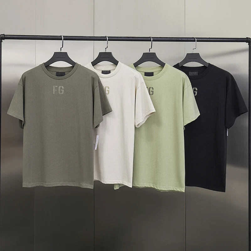 

New Essentials FG Letter Print T-shirts Men Women Fashion Hip Hop Style Summer Cotton T-shirt O-neck Green Tshirt Tees