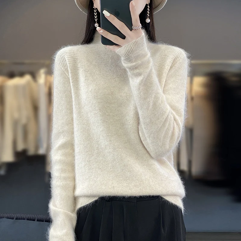 DjzDsm 100% норковый флис вязаный пуловер с длинным рукавом и высоким воротником