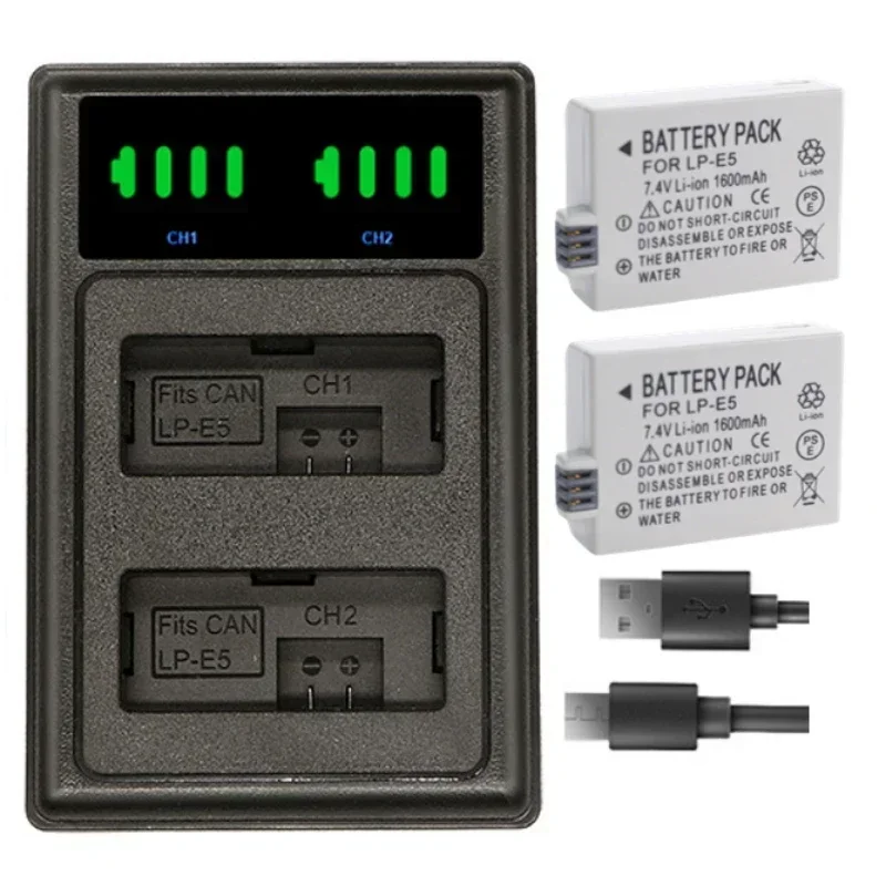 Двойное зарядное устройство со светодиодной подсветкой для Canon EOS 1000D 500D 450D Rebel XSi