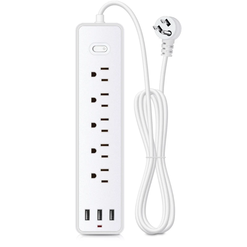

8 in 1 Power Strip Surge Protector US Plug Wall Outlet Adapter with 5pcs Widely-Spaced AC-Outlets & 3x USB Ports
