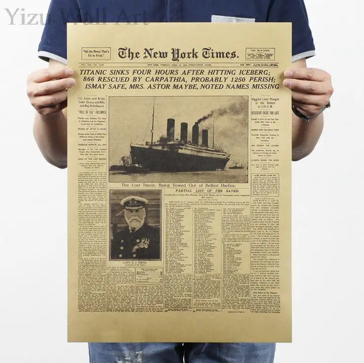 Титаник Таймс Нью-Йорк винтажный настенный постер из крафт-бумаги