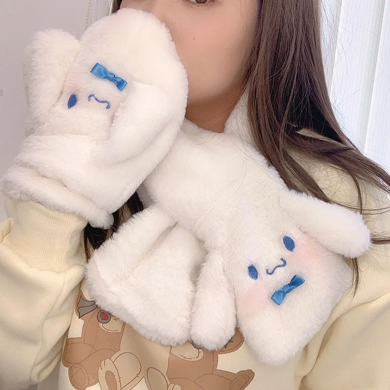 

Kawaii Sanrio Scarf Gloves Cinnamoroll Cute Anime Figure Outdoor Riding Toys for Kids Three-Dimensional Doll Warm Funny Gifts