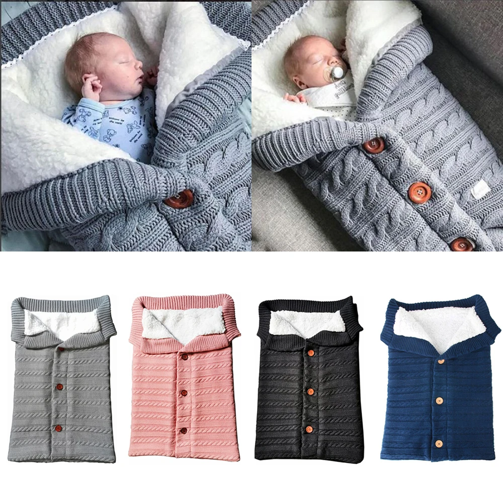 2023 Newborn Baby Stroller Wrap Sleeping Bags Winter Warm Blanket Knitting Swaddle  Toddler  Bag Pram Handrail Set