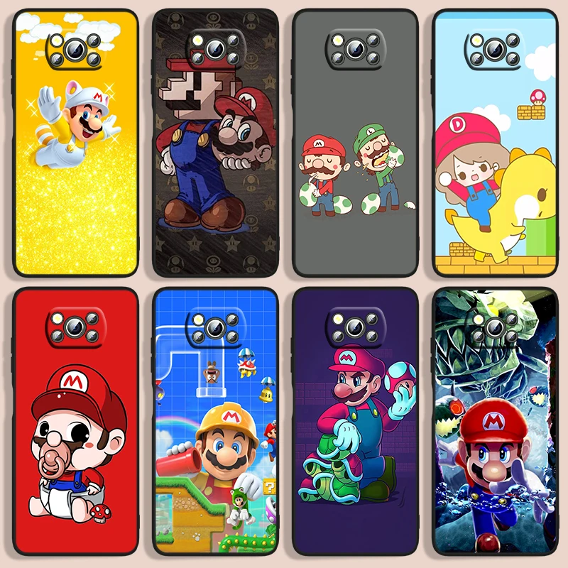 

Super Mary Phone Case For Xiaomi Poco F1 X2 F2 X3 C3 M3 F3 X4 M4 F4 Pro 5G 4G NFC GT Black luxury Silicone Funda Cover Back Capa