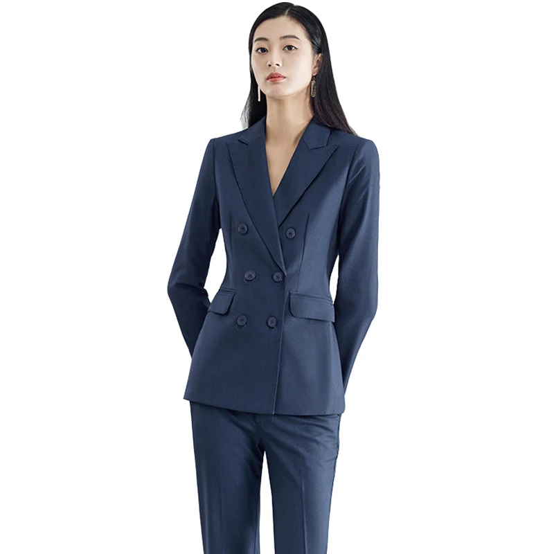 

Women Blazer Suit Pants Female High Quality Fashion Style 2023 New Arrived Ladies Business Office Work to Wear Slim Career Blue