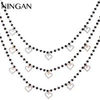 ningan women necklace hearts pendant with black zircon stone knot chain necklaces sparkling crystal love