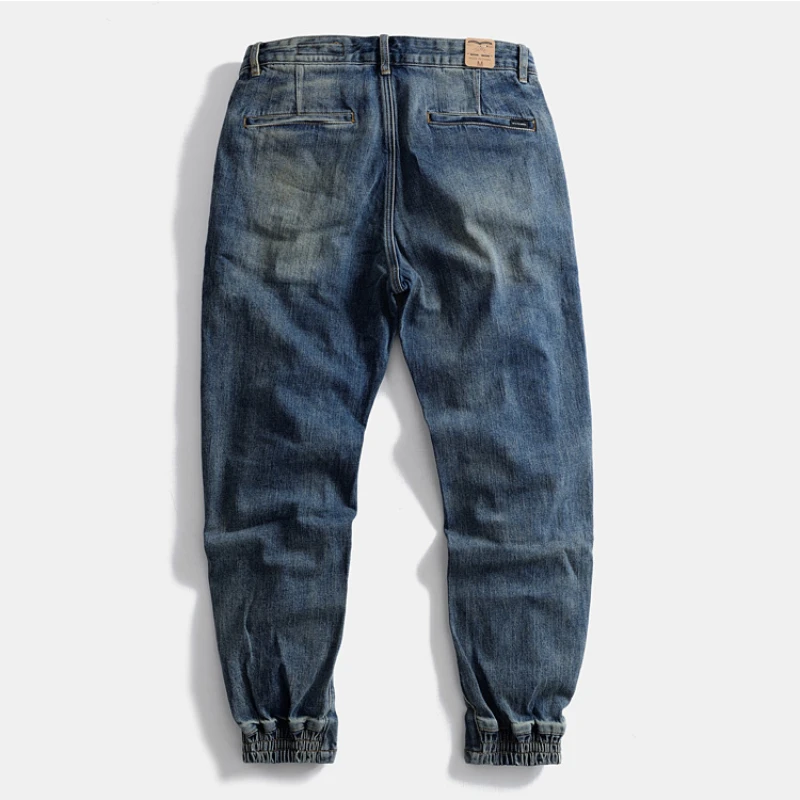 Summer new tide men's three-dimensional patch jeans micro stretch loose cargo pants small foot casual trousers bunched foot pant