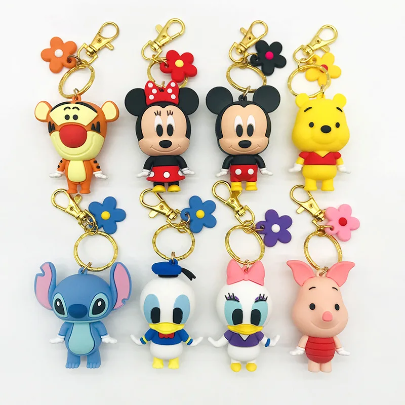 

Disney Doll Silicone Keychains Stitch Mickey Donald Duck Anime Figures Toys Car Keychains Charm Bag Pendants Kids Students Gifts
