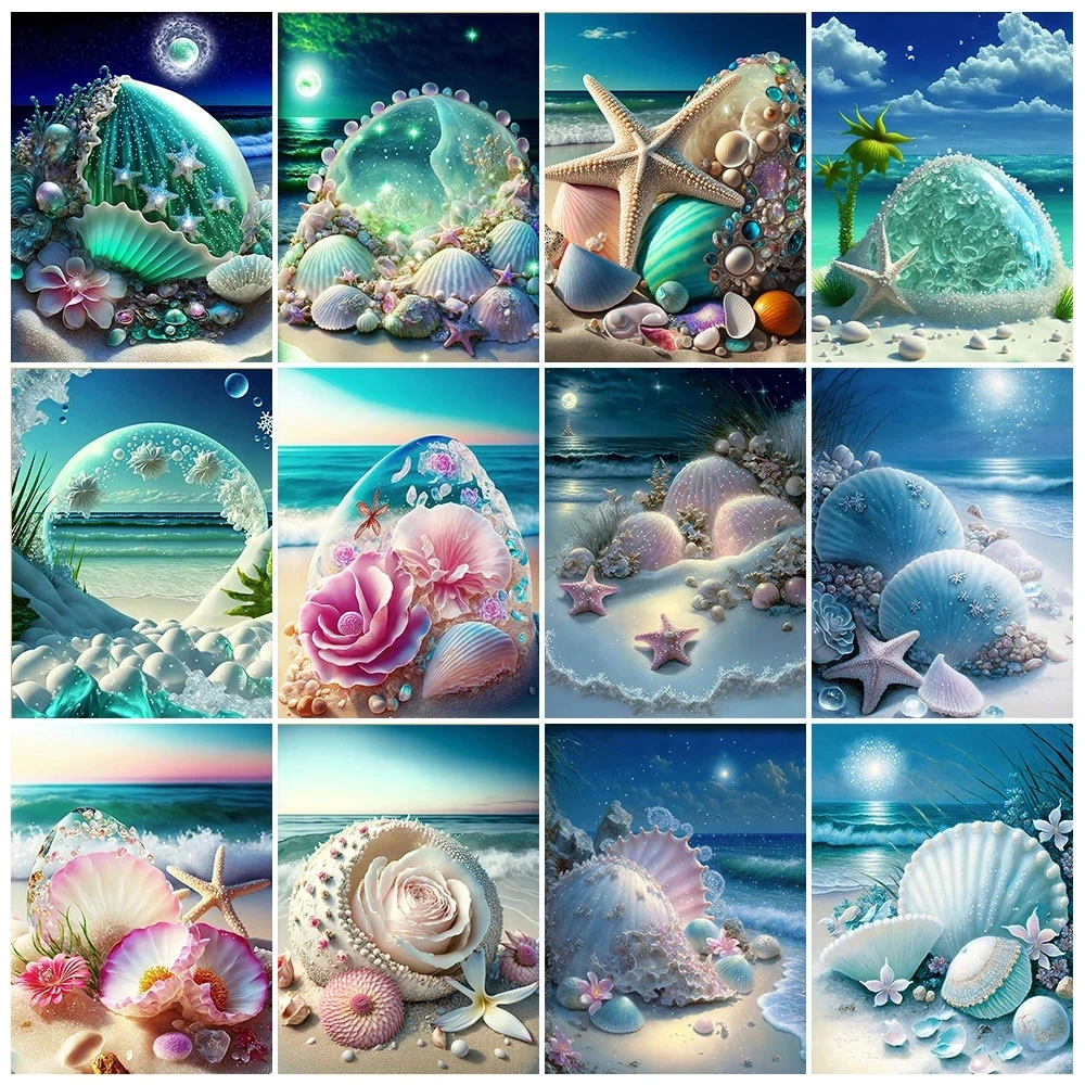 

5d алмазная живопись «сделай сам», синяя ракушка, морская звезда, морской пейзаж, полноразмерная/круглая Алмазная вышивка, искусство, мозаик...
