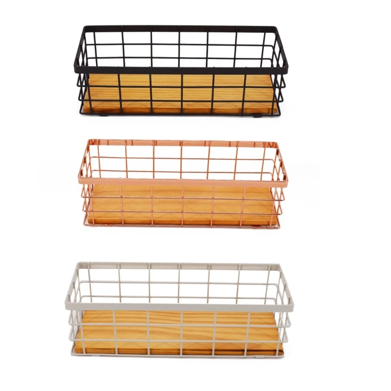 

Корзина из проволоки, корзина из проволоки с деревянной основой, корзина-органайзер для хранения, корзина