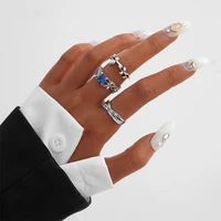 3pcsset luxury blue stone crystal finger rings for women sliver color flower vine wedding engagement bands simple jewelry gifts
