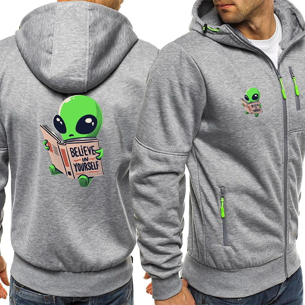 

Alien Reading A Book Believe In Yourself Men Hoodie Sports Hooded Sweatshirt Simple Hat Rope Tracksuit Simple Loose Sweatshirt