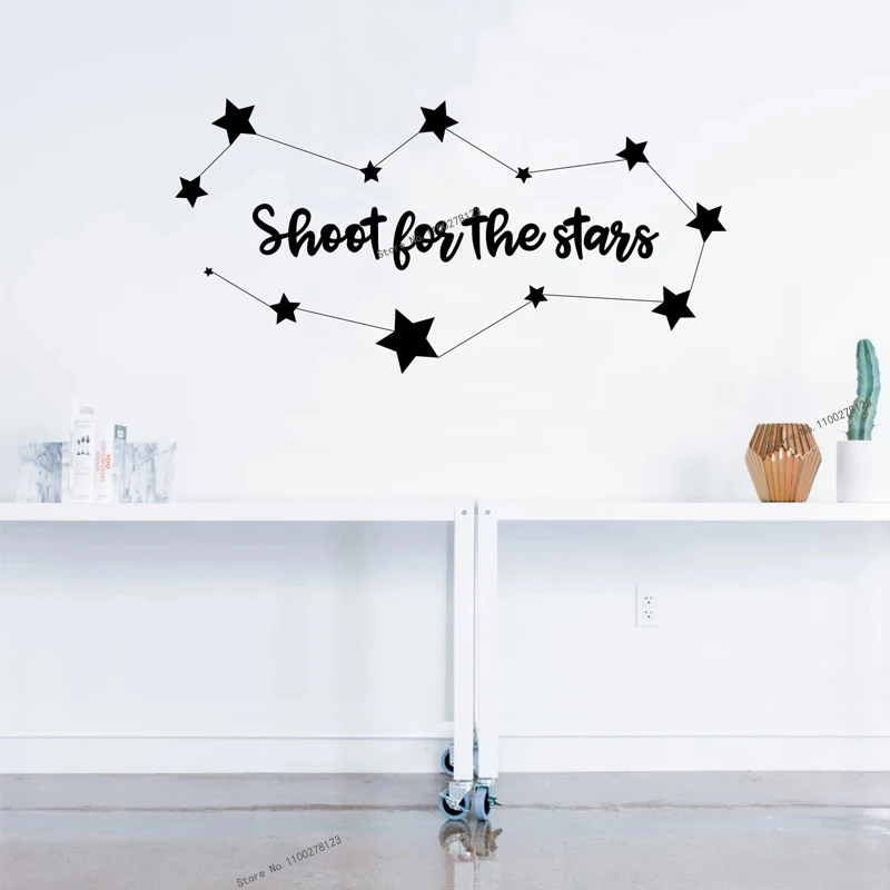 

Виниловая наклейка на стену Shoot for The Stars, очаровательные наклейки для спальни, украшение для детской комнаты, звезды, созвездия, трафарет, Дек...