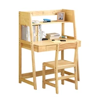 Solid Wood Kids Table and Chair Sets Student Study Table Household Lifted Wooden Safe Writing Desk Combination with Bookshelf