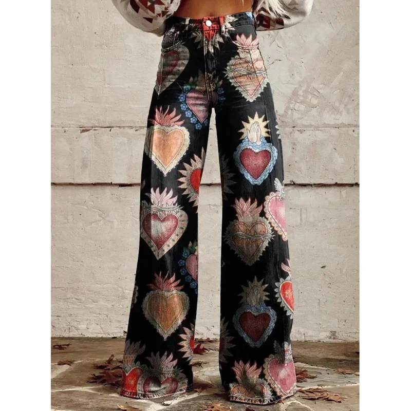 Модные брюки с 3D принтом в стиле ретро большие размеры женские осенние новые