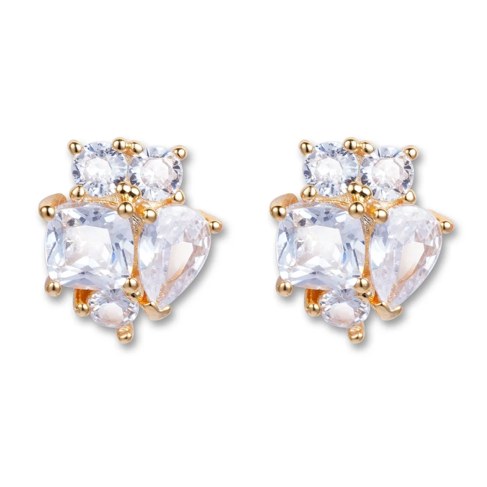

New Korea Sweet Cute Water Drop Round Square Crystal Temperament Geometric Shiny Zircon Earings Statement Earrings for Women