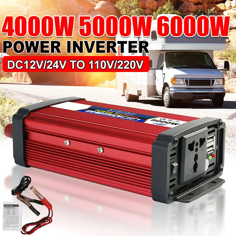 

4000W 5000W 6000W DC 12V/24V To AC 110V/220V Modified Sine Wave Inverter Voltage Transformer Power Converter USB Solar Inverter
