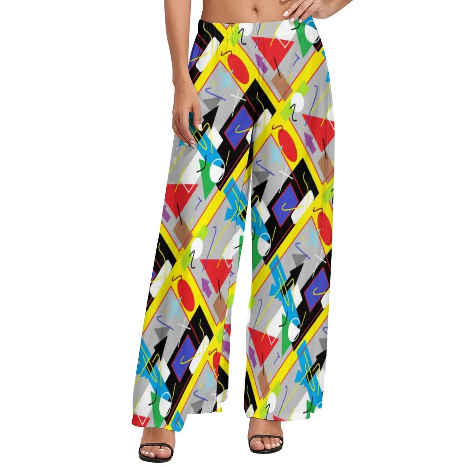 

Geometric Abstract Pants Funky Art Print Modern Wide Pants Woman Oversize Korean Fashion Pattern Straight Trousers