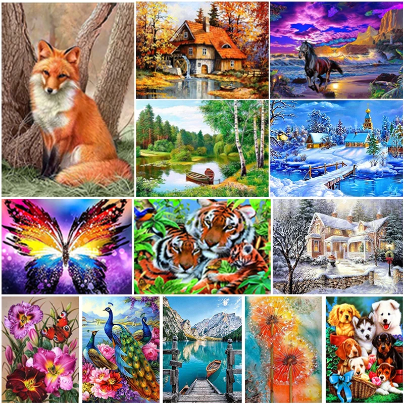 

5D DIY Animal Diamond Painting Full Round Diamond Landscape Flower Picture Mosaic Diamond Embroidery Home Decor Handmade Gift