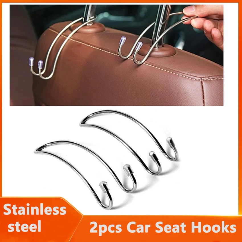 

2PCS Car Seat Headrest Hanger Bag Hook Multi-functional Metal Holder for Bag Purse Cloth Grocery Storage Auto Fastener Clip