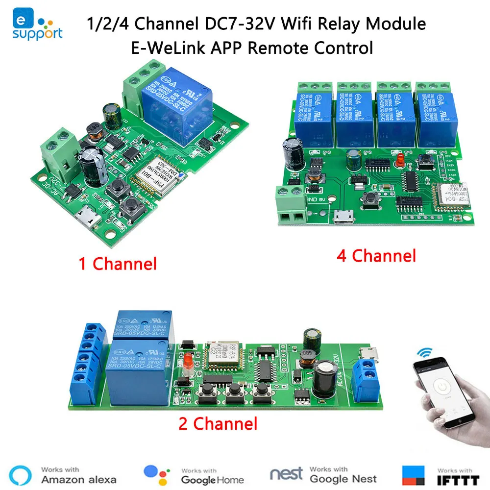 

1/2/4 Channel DC7-32V Wifi Relay Module E-WeLink APP Remote Control Self-lock Wireless Delay Alexa Smart Intelligent Home