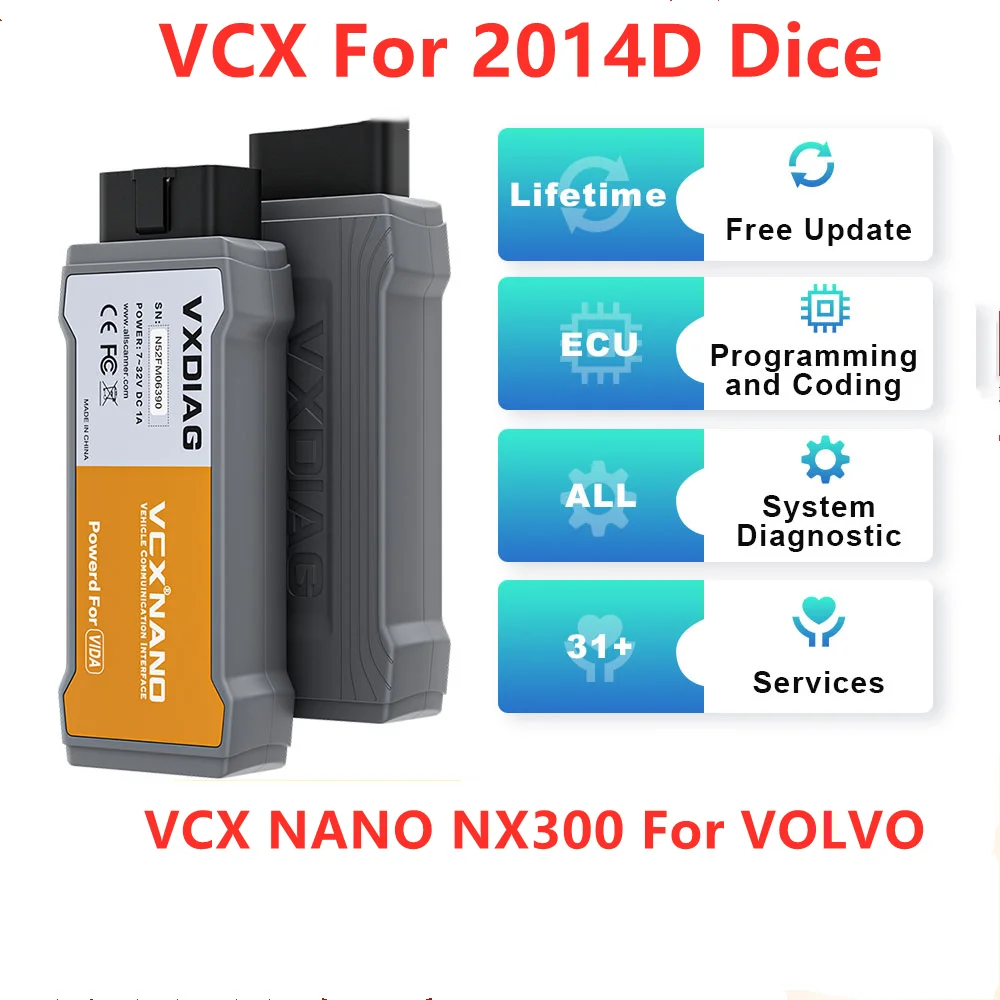VXDIAG j2534 ECU программирование VCX NANO NX300 для VOLVO 2014D кодирование кода диагностический инструмент автоматический obd2 все системы бесплатное обновление A +