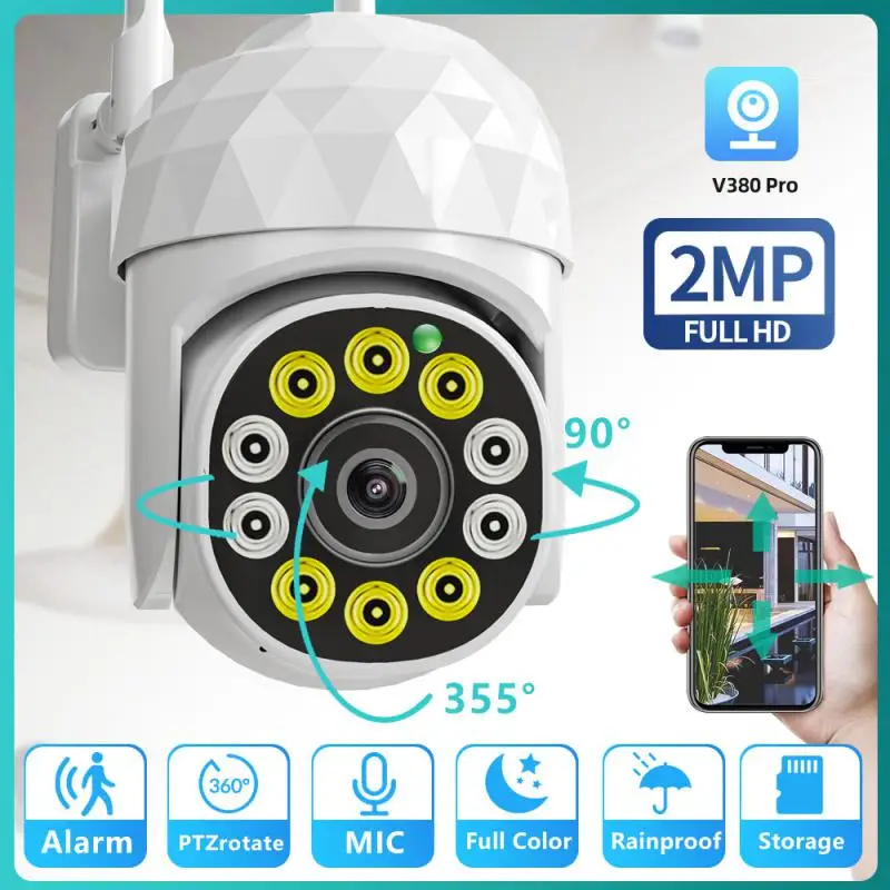 

2MP WiFi IP Camera Security Camera Auto Motion Tracking Color Night Vision Outdoor PTZ Mini Cam For Outdoor IP66 Waterproof