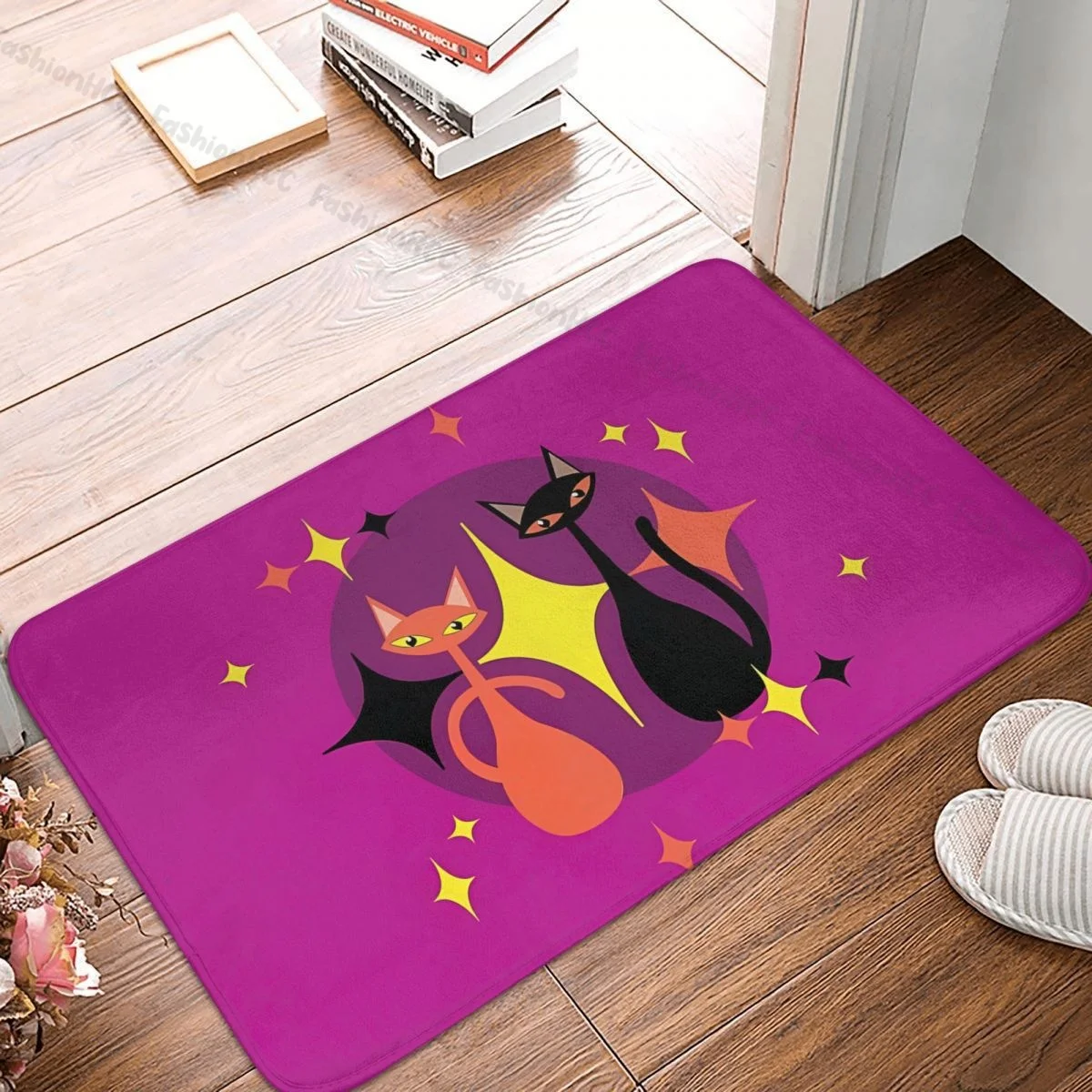 

Mid Century Meow Black Cat Animal Bath Mat Mid Mod Halloween Cats Doormat Kitchen Carpet Outdoor Rug Home Decor