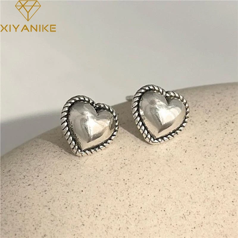 

XIYANIKE Vintage Twist Glossy Heart Ear Stud Piercing Earrings For Women Girl Korean Fashion New Jewelry Party Gift сережки