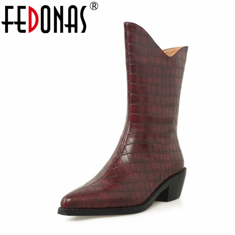

FEDONAS Elegant Woman Mid-Calf Boots Autumn Winter Warm Genuine Leather Night Club Party Office Shoes Retro Shoes Woman