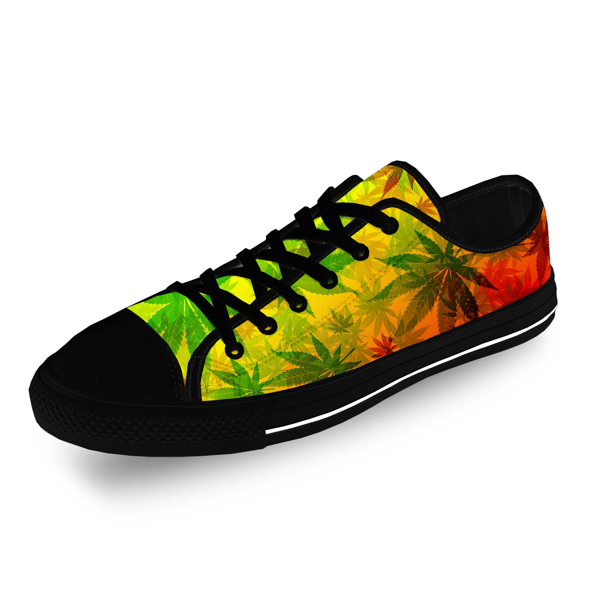 

Reggae Rasta Leaf Pattern Cool Casual Cloth Fashion 3D Print Low Top Canvas Shoes Men Women Lightweight Breathable Sneakers