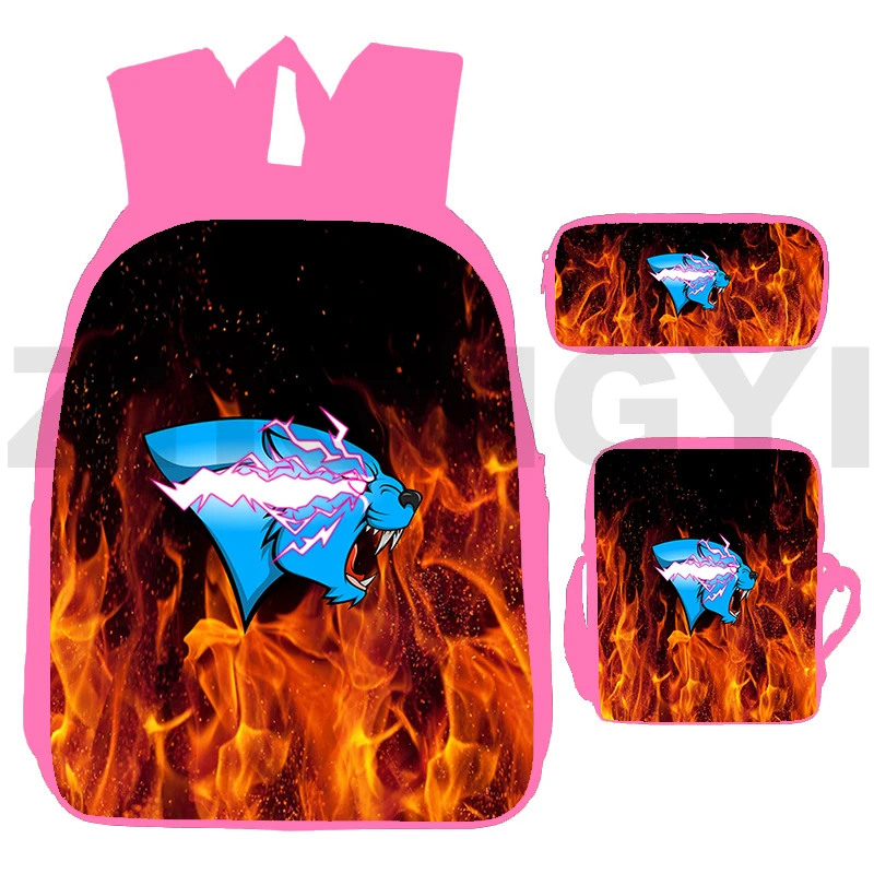 

3D Mr Beast Backpacks for School Teenagers Girls Anime 3 Pcs/ Set Pink Laptop Travel Bag Cartoon Mr Beast Back Pack Schoolbags