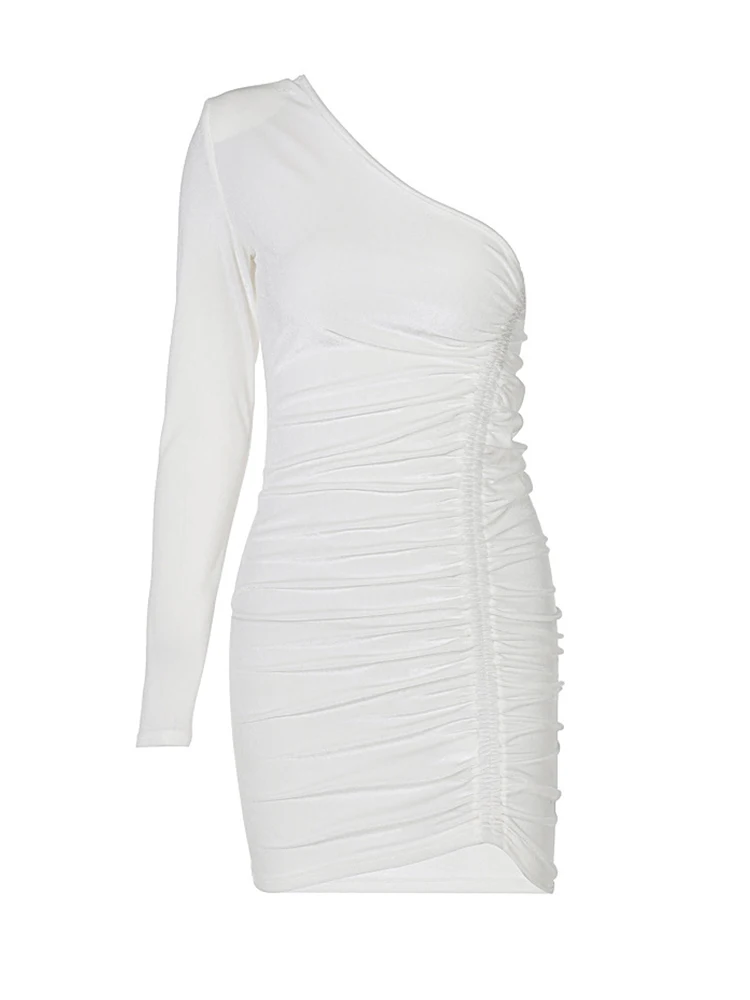 Женское Бархатное облегающее платье с одним открытым плечом