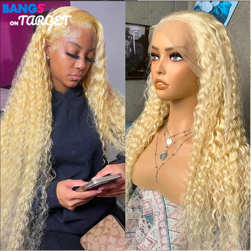 613 Blonde Deep Wave Lace Front Brazilian Human Hair Wigs 150% Density Pre Plucked Baby Hair 13x4 Lace Frontal Human Hair Wig