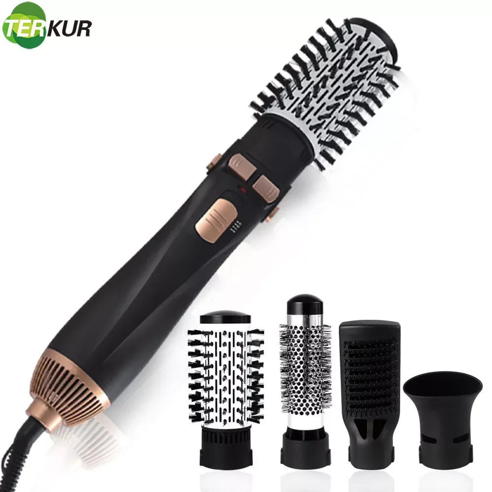 Hot Air Brush 4 Head Replaceable Hair Dryer Comb One Step Blower Strong Wind Electric Straightener Roller Curler Styling Tools
