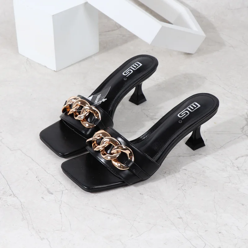 

2022 New Fashion Women's Sandals Summer Metal Decoration Comfortable Outside Open Toed Female Design Casual Shoes High Heels 6cm