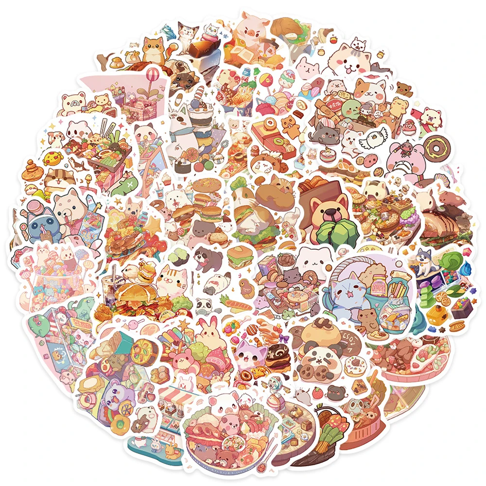 

10/30/50pcs Ins Style Kawaii Cartoon Animal Food Graffiti Stickers Aesthetic Decals Laptop Notebook Album Wall Sticker Kids Toy