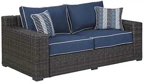 

Lane Outdoor Upholstered Ottoman with Wicker Base, Blue