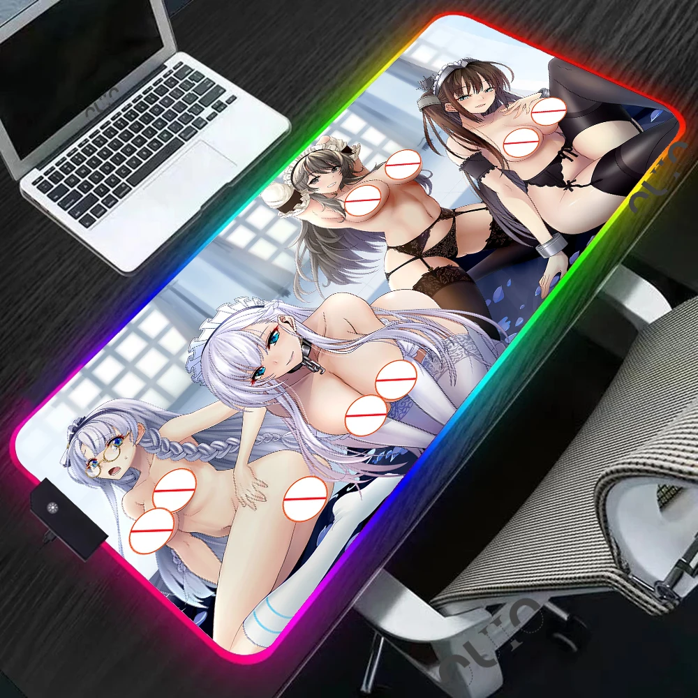 

Azur Lane Sexy Mouse Pad Big Ass Big Tits RGB Gaming Accessories Computer Mousepad LED Gamer Rubber Carpet with Backlit Desk Mat