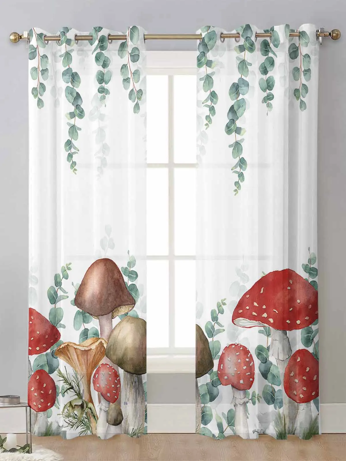 

Mushroom Eucalyptus Plant Sheer Curtains For Living Room Window Transparent Voile Tulle Curtain Cortinas Drapes Home Decor