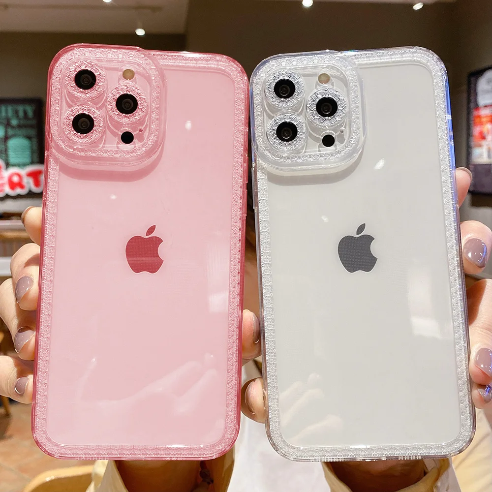 

Case for IPhone 13 12 11 Pro Max X XR XS Max 7 8 Plus SE 2020 Cover Soft Bling Transparent Lens Protection Glitter Diamond Cases