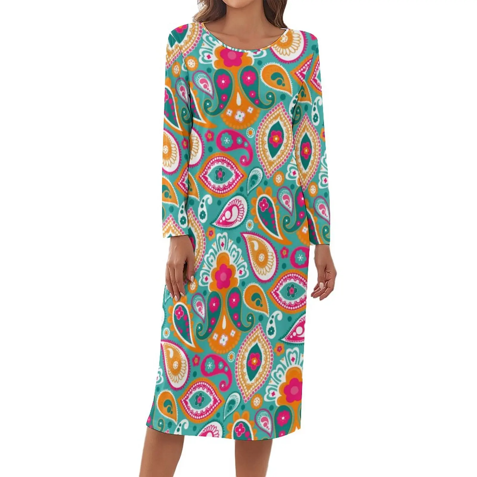 

70s 60s Boho Retro Pajamas Hippy Chic Print Trendy Dresses Long Sleeve Printed Nightgown Women O Neck Bedroom Pajama