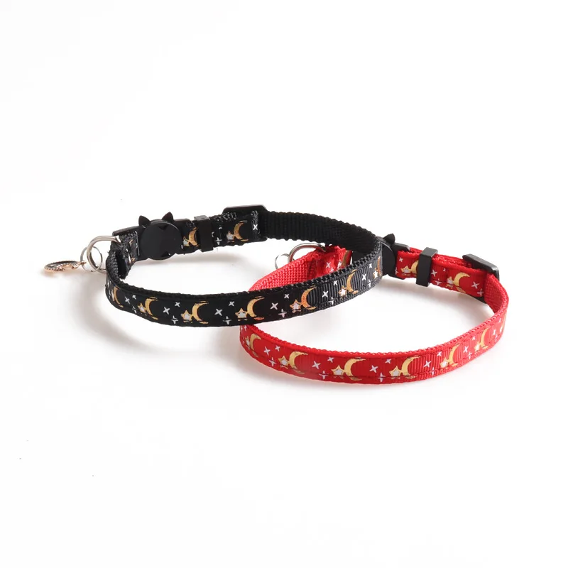 

New 4 Colors Cat Collars with Moon Star Pendant Adjustable Puppy Kitten Necklace Fruits Pattern Cats Rabbit Collars with Bells