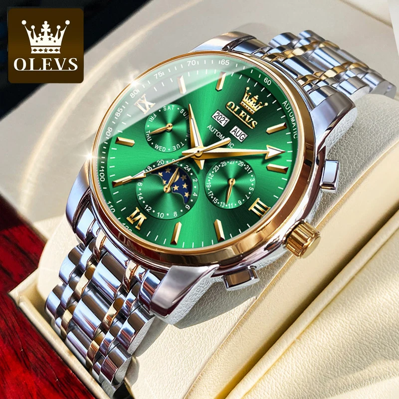 Pаспродажа Мужские автоматические часы OLEVS, механические часы Slef-Wind, роскошные классические наручные часы из нержавеющей стали, водонепроницаемые све...