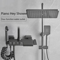 brass button hot and cold shower faucet set bathroom mixer crane bidet system rain bathe sets shower holder shelf accessories